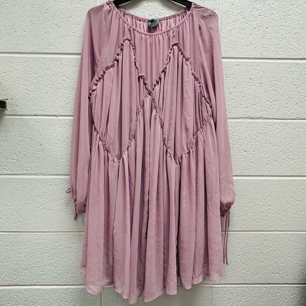 Arula Dusty Mauve Boho Swing Dress Long Sleeve Size A (14/16 XL 1X) - Picture 3 of 5
